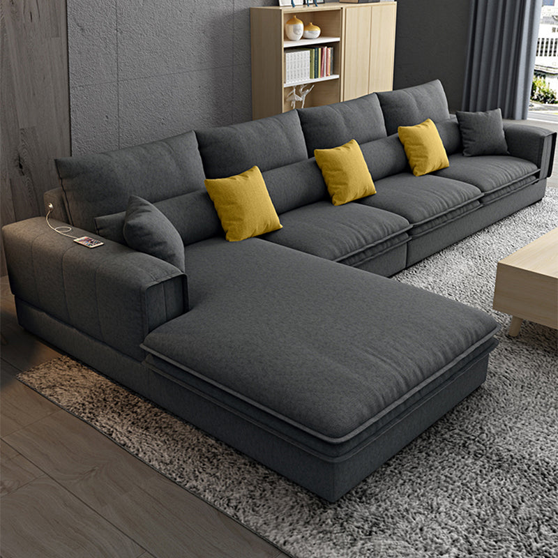 Dark Gray Contemporary Sectional with Recessed Arm and Pillowed Back Cushions Velvet Left Memory Foam Clearhalo 'furn' 'furn_sectionals' 'Furniture' 'furniture_sectionals' 'kitchen' 'kitchen_sectionals' 'Living Room Furniture' 'Sectionals' 4822083
