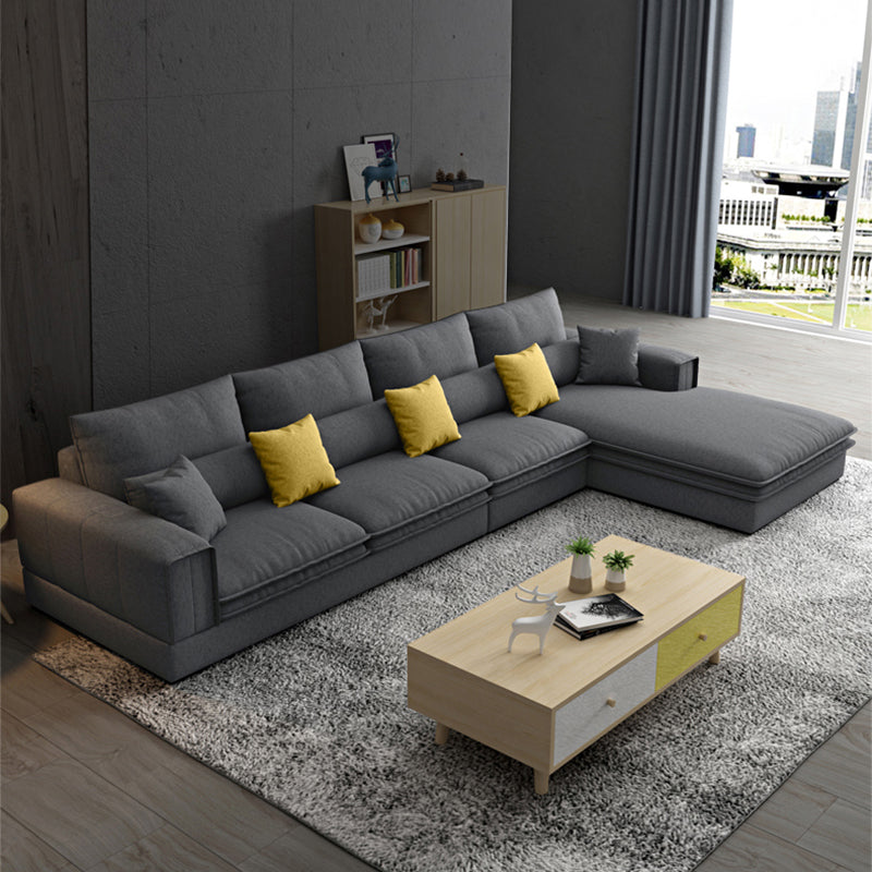 Dark Gray Contemporary Sectional with Recessed Arm and Pillowed Back Cushions Velvet Right Clearhalo 'furn' 'furn_sectionals' 'Furniture' 'furniture_sectionals' 'kitchen' 'kitchen_sectionals' 'Living Room Furniture' 'Sectionals' 4822084
