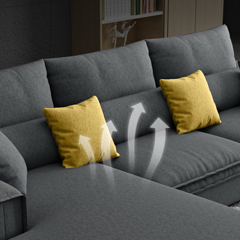 Dark Gray Contemporary Sectional with Recessed Arm and Pillowed Back Cushions Clearhalo 'furn' 'furn_sectionals' 'Furniture' 'furniture_sectionals' 'kitchen' 'kitchen_sectionals' 'Living Room Furniture' 'Sectionals' 4822088