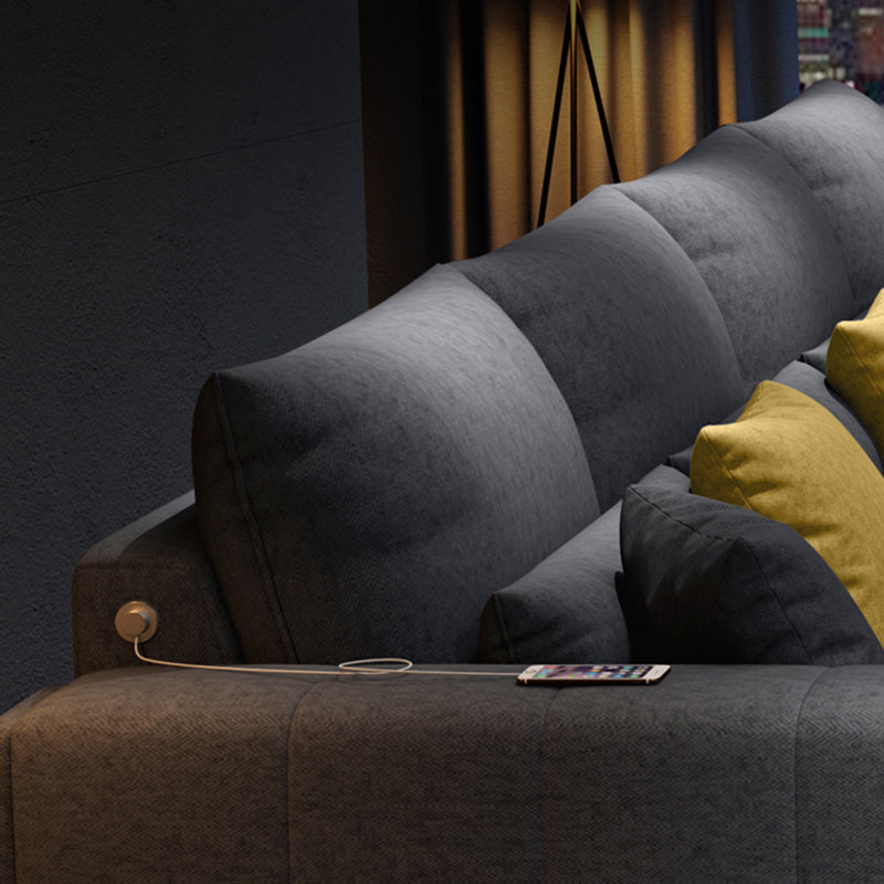 Dark Gray Contemporary Sectional with Recessed Arm and Pillowed Back Cushions Clearhalo 'furn' 'furn_sectionals' 'Furniture' 'furniture_sectionals' 'kitchen' 'kitchen_sectionals' 'Living Room Furniture' 'Sectionals' 4822090