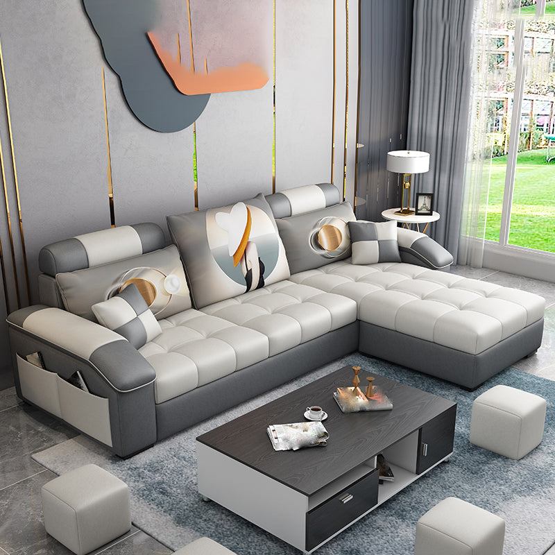 Slipcovered Tufted Pillowed Back Cushions Sectional Sofa with Storage White Clearhalo 'furn' 'furn_sectionals' 'Furniture' 'furniture_sectionals' 'kitchen' 'kitchen_sectionals' 'Living Room Furniture' 'Sectionals' 4822096