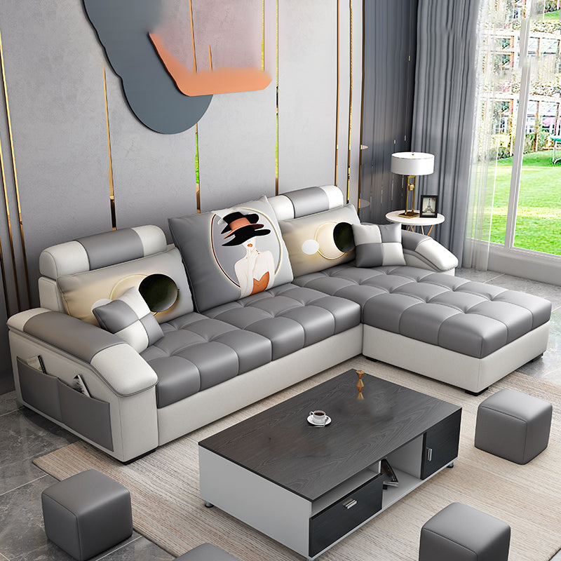 Slipcovered Tufted Pillowed Back Cushions Sectional Sofa with Storage Grey White Clearhalo 'furn' 'furn_sectionals' 'Furniture' 'furniture_sectionals' 'kitchen' 'kitchen_sectionals' 'Living Room Furniture' 'Sectionals' 4822097