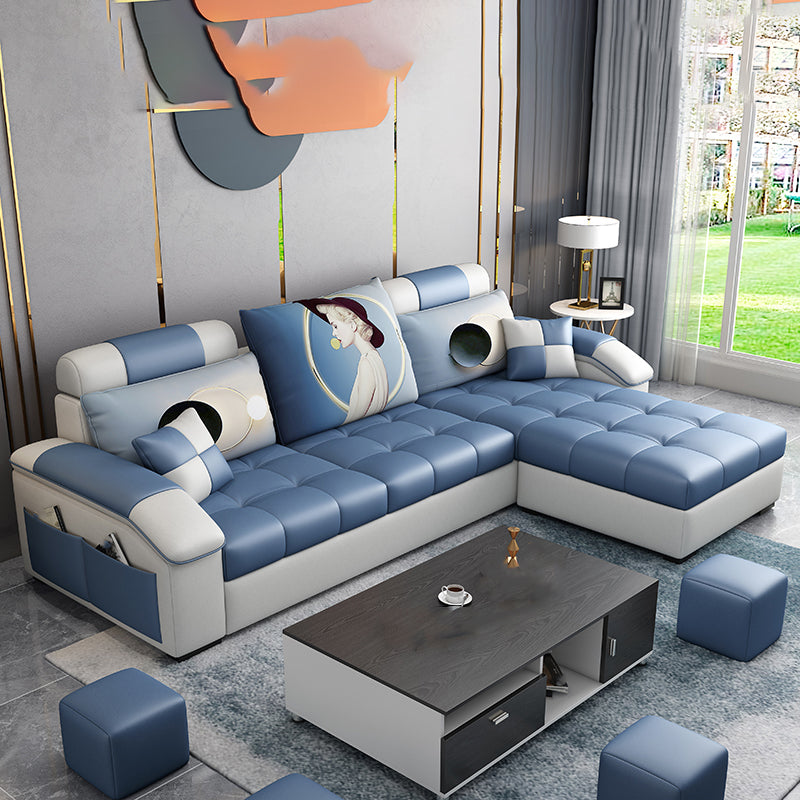 Slipcovered Tufted Pillowed Back Cushions Sectional Sofa with Storage Lake Blue Clearhalo 'furn' 'furn_sectionals' 'Furniture' 'furniture_sectionals' 'kitchen' 'kitchen_sectionals' 'Living Room Furniture' 'Sectionals' 4822099