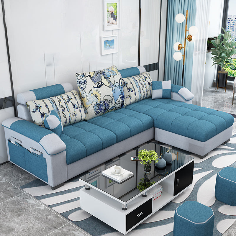 Slipcovered Tufted Pillowed Back Cushions Sectional Sofa with Storage Dark Blue Clearhalo 'furn' 'furn_sectionals' 'Furniture' 'furniture_sectionals' 'kitchen' 'kitchen_sectionals' 'Living Room Furniture' 'Sectionals' 4822100
