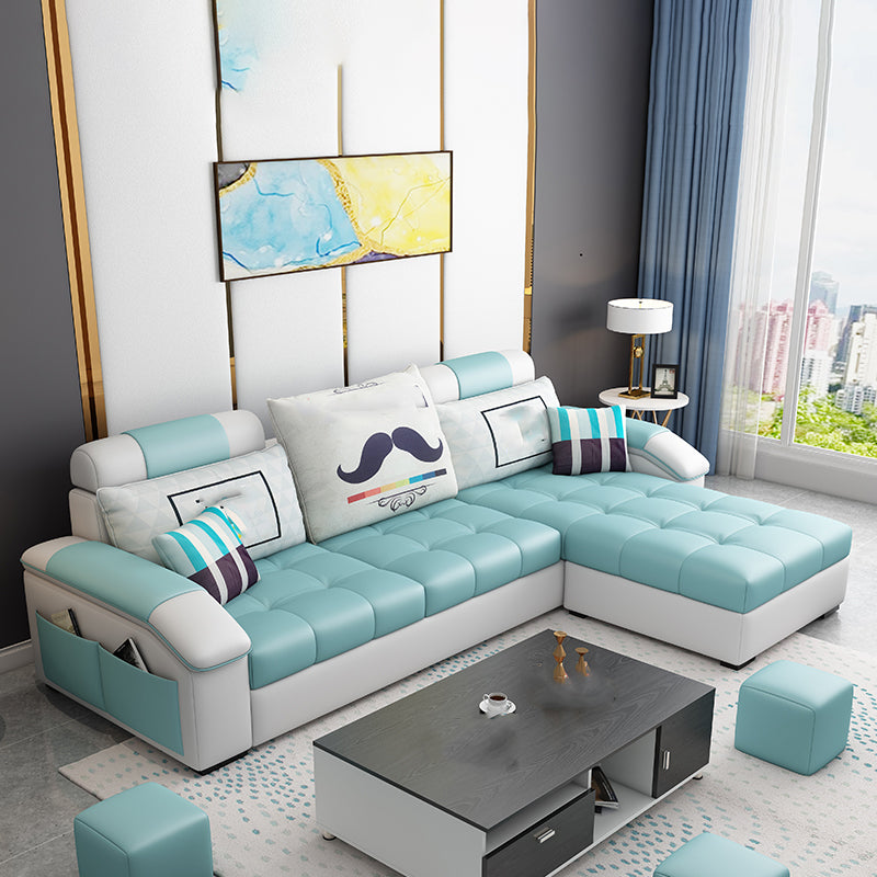 Slipcovered Tufted Pillowed Back Cushions Sectional Sofa with Storage Green Clearhalo 'furn' 'furn_sectionals' 'Furniture' 'furniture_sectionals' 'kitchen' 'kitchen_sectionals' 'Living Room Furniture' 'Sectionals' 4822101