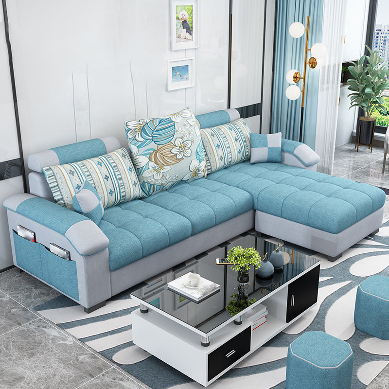 Slipcovered Tufted Pillowed Back Cushions Sectional Sofa with Storage Blue Clearhalo 'furn' 'furn_sectionals' 'Furniture' 'furniture_sectionals' 'kitchen' 'kitchen_sectionals' 'Living Room Furniture' 'Sectionals' 4822102