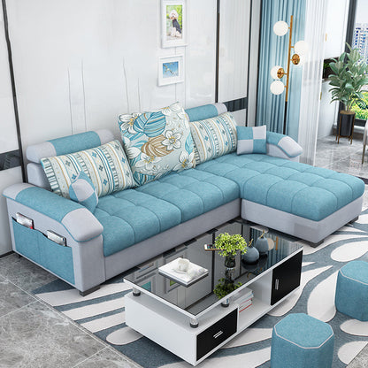 Slipcovered Tufted Pillowed Back Cushions Sectional Sofa with Storage Blue Clearhalo 'furn' 'furn_sectionals' 'Furniture' 'furniture_sectionals' 'kitchen' 'kitchen_sectionals' 'Living Room Furniture' 'Sectionals' 4822102