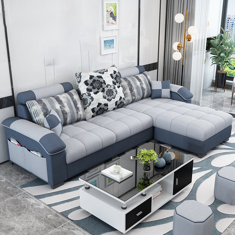 Slipcovered Tufted Pillowed Back Cushions Sectional Sofa with Storage Beige Clearhalo 'furn' 'furn_sectionals' 'Furniture' 'furniture_sectionals' 'kitchen' 'kitchen_sectionals' 'Living Room Furniture' 'Sectionals' 4822105