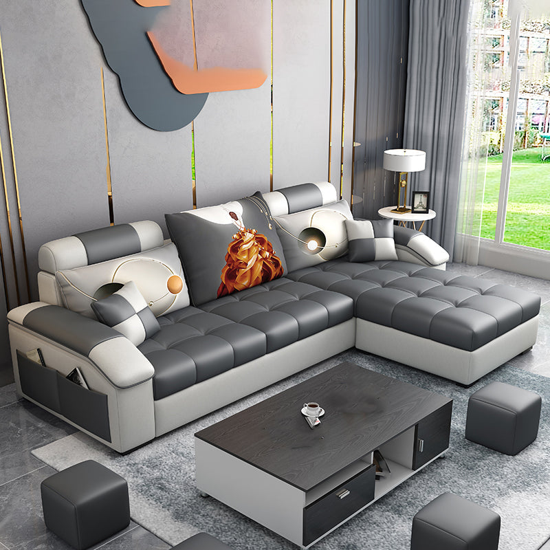 Slipcovered Tufted Pillowed Back Cushions Sectional Sofa with Storage Dark Gray Clearhalo 'furn' 'furn_sectionals' 'Furniture' 'furniture_sectionals' 'kitchen' 'kitchen_sectionals' 'Living Room Furniture' 'Sectionals' 4822106