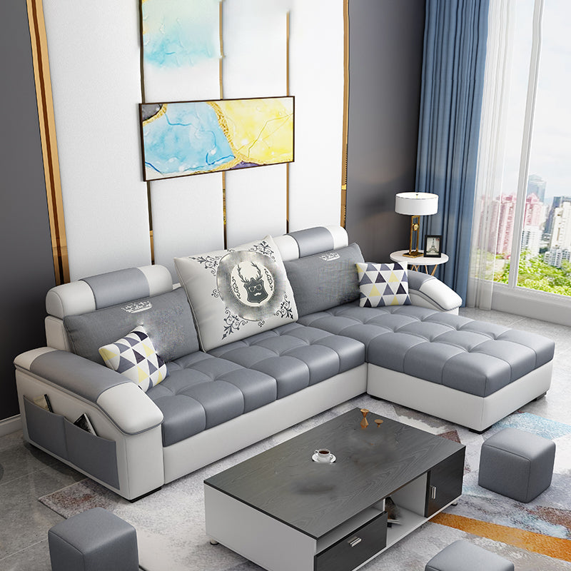 Slipcovered Tufted Pillowed Back Cushions Sectional Sofa with Storage Light Grey Clearhalo 'furn' 'furn_sectionals' 'Furniture' 'furniture_sectionals' 'kitchen' 'kitchen_sectionals' 'Living Room Furniture' 'Sectionals' 4822109