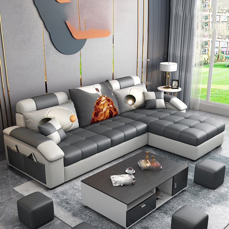 Slipcovered Pillowed Back Cushions Tufted Sectional Sofa Set with Storage Gray Clearhalo 'Furniture' 'furniture_sectionals' 'kitchen' 'kitchen_sectionals' 'Living Room Furniture' 'Sectionals' 4822116