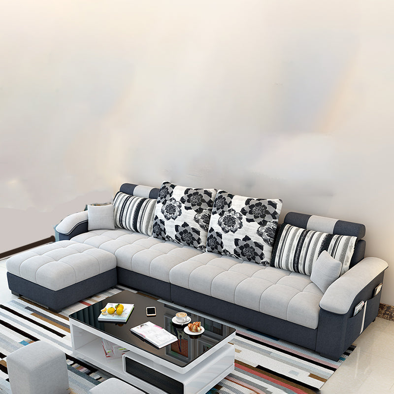 Slipcovered Pillowed Back Cushions Tufted Sectional Sofa Set with Storage White Clearhalo 'Furniture' 'furniture_sectionals' 'kitchen' 'kitchen_sectionals' 'Living Room Furniture' 'Sectionals' 4822119