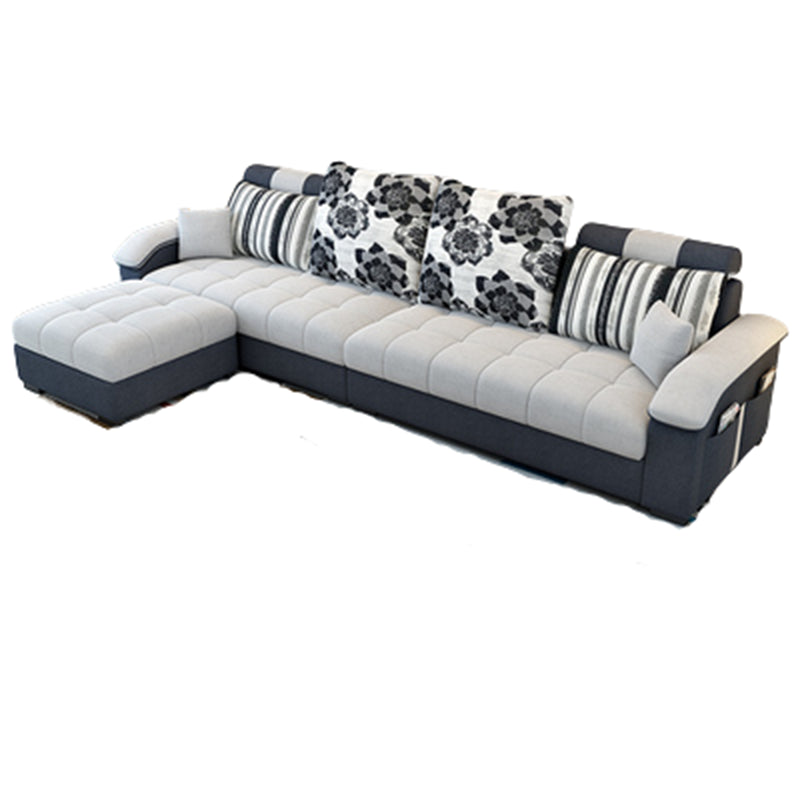 Slipcovered Pillowed Back Cushions Tufted Sectional Sofa Set with Storage Clearhalo 'Furniture' 'furniture_sectionals' 'kitchen' 'kitchen_sectionals' 'Living Room Furniture' 'Sectionals' 4822127