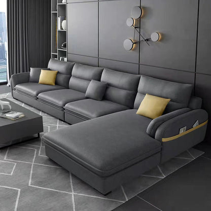 Contemporary Right Hand Facing Sectional with Pillowed Back Cushions for Four People Dark Gray Clearhalo 'furn' 'furn_sectionals' 'Furniture' 'furniture_sectionals' 'kitchen' 'kitchen_sectionals' 'Living Room Furniture' 'Sectionals' 4822136