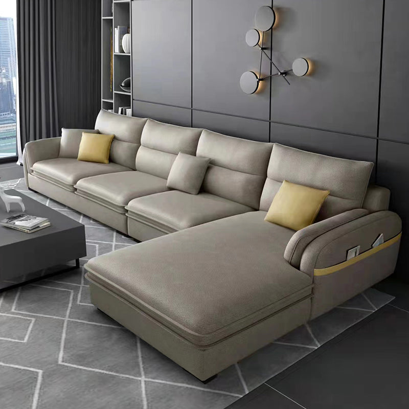 Contemporary Right Hand Facing Sectional with Pillowed Back Cushions for Four People Brown Clearhalo 'furn' 'furn_sectionals' 'Furniture' 'furniture_sectionals' 'kitchen' 'kitchen_sectionals' 'Living Room Furniture' 'Sectionals' 4822137