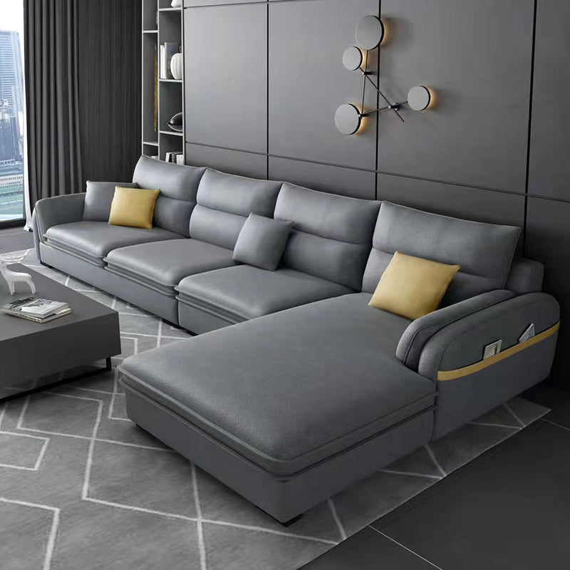 Contemporary Right Hand Facing Sectional with Pillowed Back Cushions for Four People Light Gray Clearhalo 'furn' 'furn_sectionals' 'Furniture' 'furniture_sectionals' 'kitchen' 'kitchen_sectionals' 'Living Room Furniture' 'Sectionals' 4822143