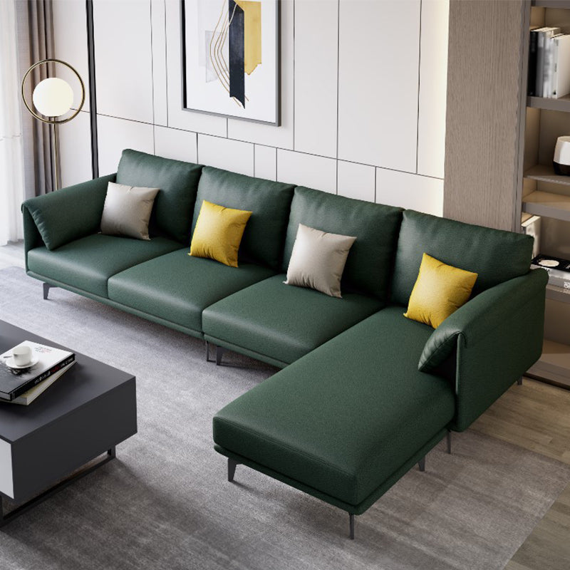 122.8x67x36.2 Faux leather Sectional Pillow Top Arm Sectional for Living Room Blackish Green Clearhalo 'furn' 'furn_sectionals' 'Furniture' 'furniture_sectionals' 'kitchen' 'kitchen_sectionals' 'Living Room Furniture' 'Sectionals' 4822147