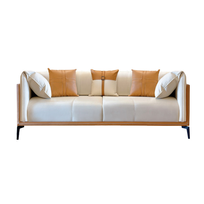 Stain-Resistant Faux Leather Sofa/Sectional with Pillowed Back Cushions for Living Room 86.6"L x 37.4"W x 29.5"H Orange White Clearhalo 'furn' 'furn_sectionals' 'Furniture' 'furniture_sectionals' 'kitchen' 'kitchen_sectionals' 'Living Room Furniture' 'Sectionals' 4822157