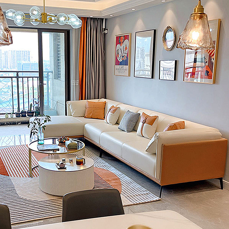 Stain-Resistant Faux Leather Sofa/Sectional with Pillowed Back Cushions for Living Room Clearhalo 'furn' 'furn_sectionals' 'Furniture' 'furniture_sectionals' 'kitchen' 'kitchen_sectionals' 'Living Room Furniture' 'Sectionals' 4822158