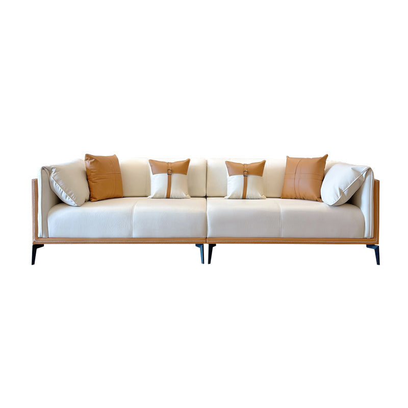 Stain-Resistant Faux Leather Sofa/Sectional with Pillowed Back Cushions for Living Room 94.5"L x 37.4"W x 29.5"H Orange White Clearhalo 'furn' 'furn_sectionals' 'Furniture' 'furniture_sectionals' 'kitchen' 'kitchen_sectionals' 'Living Room Furniture' 'Sectionals' 4822159