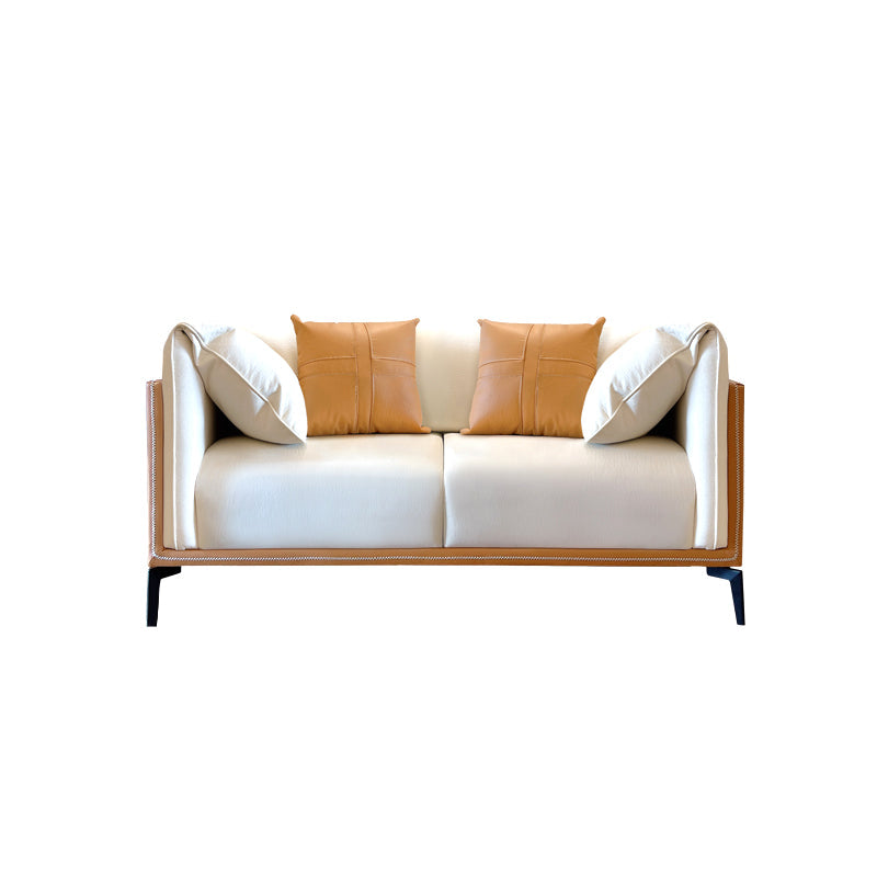 Stain-Resistant Faux Leather Sofa/Sectional with Pillowed Back Cushions for Living Room 70.9"L x 37.4"W x 29.5"H Orange White Clearhalo 'furn' 'furn_sectionals' 'Furniture' 'furniture_sectionals' 'kitchen' 'kitchen_sectionals' 'Living Room Furniture' 'Sectionals' 4822160