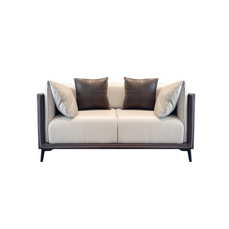 Stain-Resistant Faux Leather Sofa/Sectional with Pillowed Back Cushions for Living Room 70.9"L x 37.4"W x 29.5"H Brown-Grey Clearhalo 'furn' 'furn_sectionals' 'Furniture' 'furniture_sectionals' 'kitchen' 'kitchen_sectionals' 'Living Room Furniture' 'Sectionals' 4822166