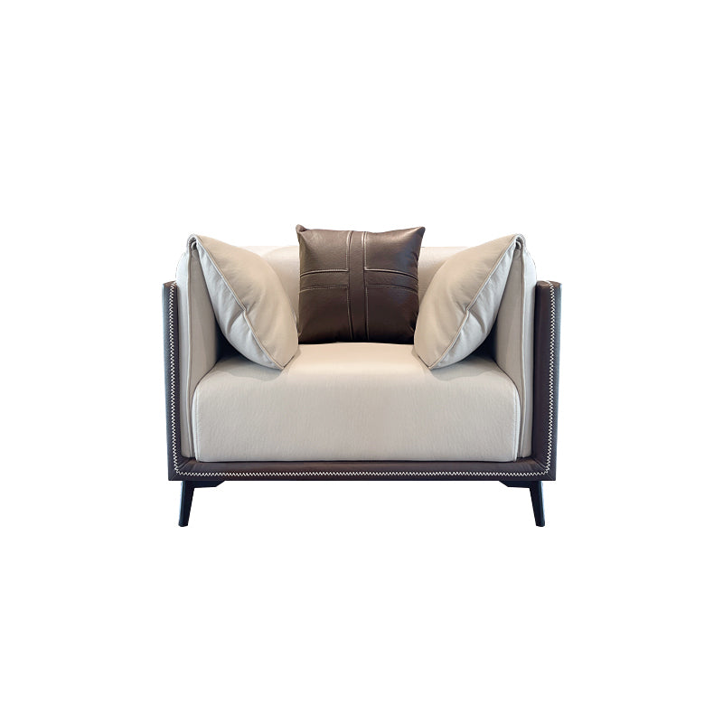 Stain-Resistant Faux Leather Sofa/Sectional with Pillowed Back Cushions for Living Room 49"L x 37"W x 29.5"H Brown-Grey Clearhalo 'furn' 'furn_sectionals' 'Furniture' 'furniture_sectionals' 'kitchen' 'kitchen_sectionals' 'Living Room Furniture' 'Sectionals' 4822169