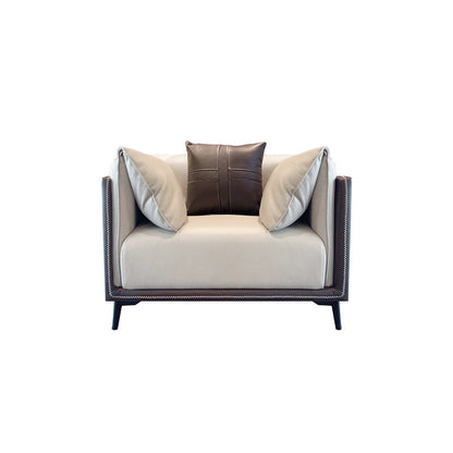 Stain-Resistant Faux Leather Sofa/Sectional with Pillowed Back Cushions for Living Room 49"L x 37"W x 29.5"H Brown-Grey Clearhalo 'furn' 'furn_sectionals' 'Furniture' 'furniture_sectionals' 'kitchen' 'kitchen_sectionals' 'Living Room Furniture' 'Sectionals' 4822169