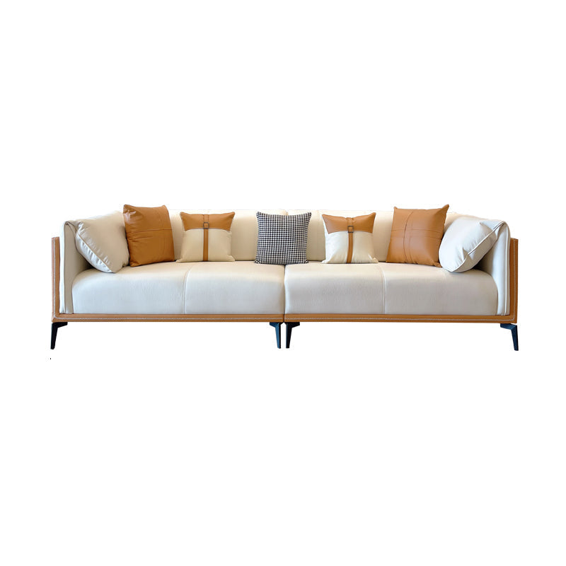 Stain-Resistant Faux Leather Sofa/Sectional with Pillowed Back Cushions for Living Room 110"L x 37.5"W x 29.5"H Orange White Clearhalo 'furn' 'furn_sectionals' 'Furniture' 'furniture_sectionals' 'kitchen' 'kitchen_sectionals' 'Living Room Furniture' 'Sectionals' 4822172