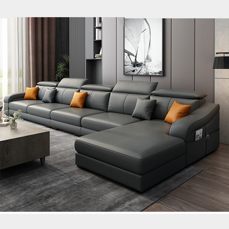 Modern Fabric Sectional Sofa 33.46"High Sloped Arms Sectionals with Storage, Grey Clearhalo 'furn' 'furn_sectionals' 'Furniture' 'furniture_sectionals' 'kitchen' 'kitchen_sectionals' 'Living Room Furniture' 'Sectionals' 4822187