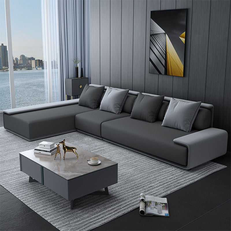Faux leather Grey Sectional Armless Stain-Resistant Sectional for Living Room 142"L x 71"W x 29.5"H Left Foam Clearhalo 'furn' 'furn_sectionals' 'Furniture' 'furniture_sectionals' 'kitchen' 'kitchen_sectionals' 'Living Room Furniture' 'Sectionals' 4822203