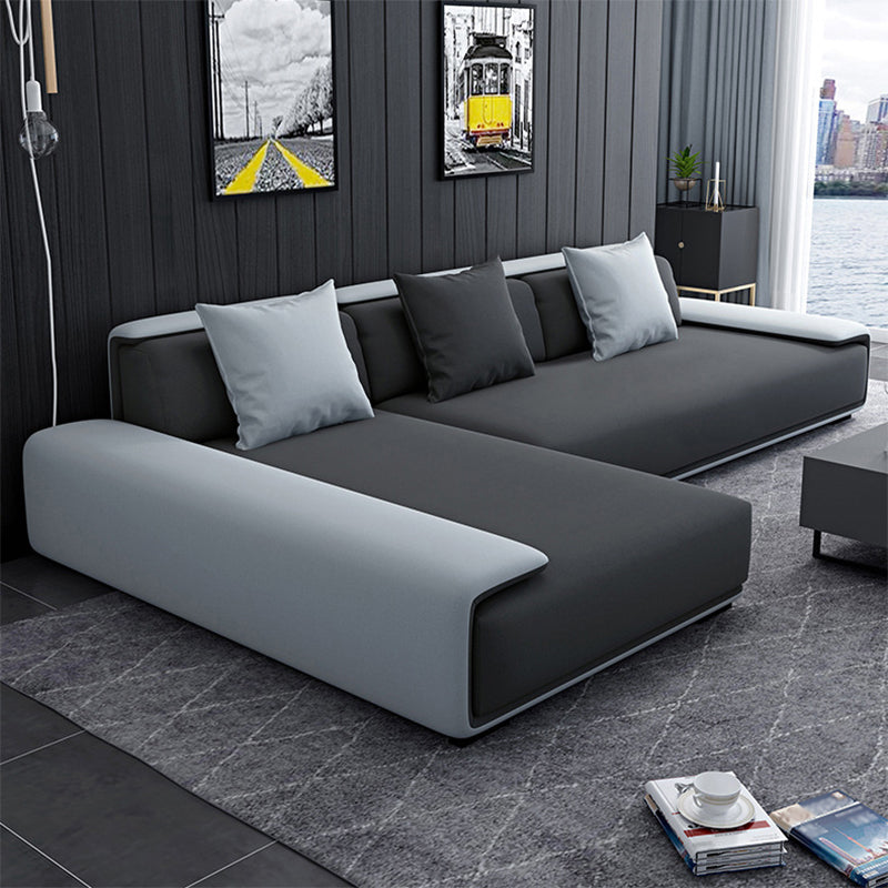 Faux leather Grey Sectional Armless Stain-Resistant Sectional for Living Room 112"L x 71"W x 29.5"H Left Foam Clearhalo 'furn' 'furn_sectionals' 'Furniture' 'furniture_sectionals' 'kitchen' 'kitchen_sectionals' 'Living Room Furniture' 'Sectionals' 4822205