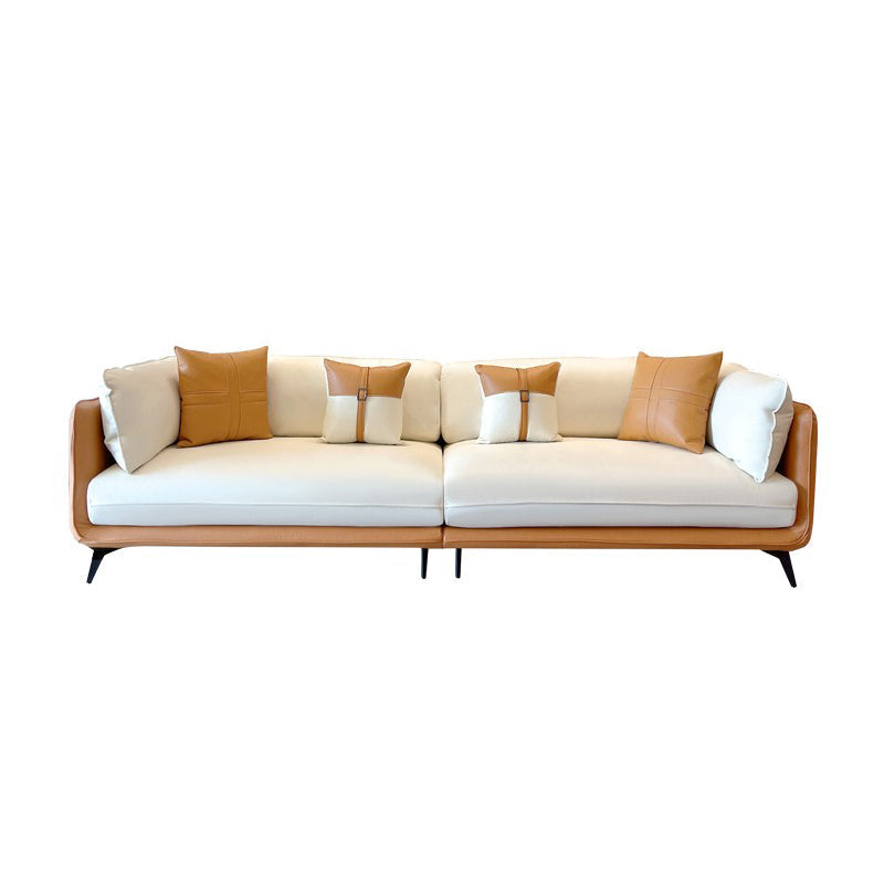 Contemporary Stain-Resistant Faux Leather Square Arm Sofa/Sectional for Living Room 94.5"L x 35"W x 31"H Orange White Clearhalo 'furn' 'furn_sectionals' 'Furniture' 'furniture_sectionals' 'Living Room Furniture' 'Sectionals' 4822219