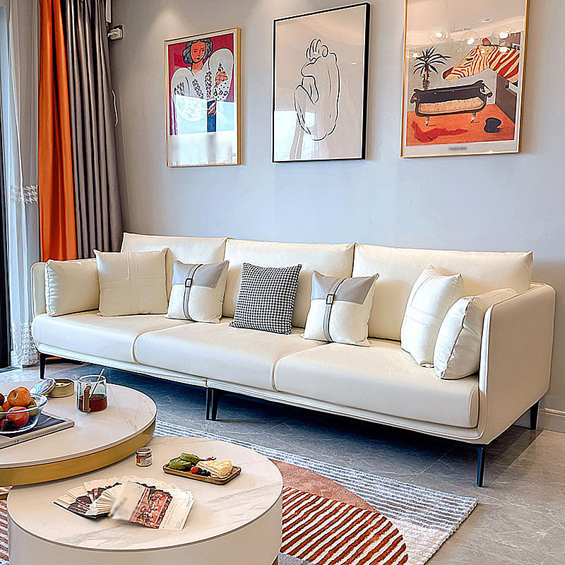 Contemporary Stain-Resistant Faux Leather Square Arm Sofa/Sectional for Living Room 31"H x 110"L x 35.5"W Off-White Clearhalo 'furn' 'furn_sectionals' 'Furniture' 'furniture_sectionals' 'Living Room Furniture' 'Sectionals' 4822220