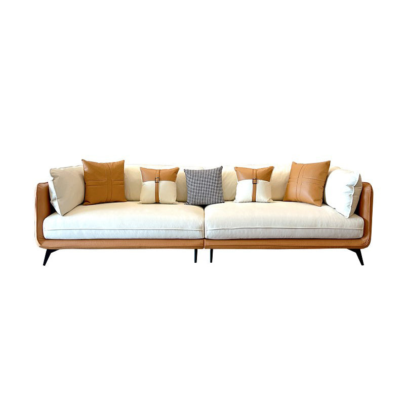 Contemporary Stain-Resistant Faux Leather Square Arm Sofa/Sectional for Living Room 31"H x 110"L x 35.5"W Orange White Clearhalo 'furn' 'furn_sectionals' 'Furniture' 'furniture_sectionals' 'Living Room Furniture' 'Sectionals' 4822221