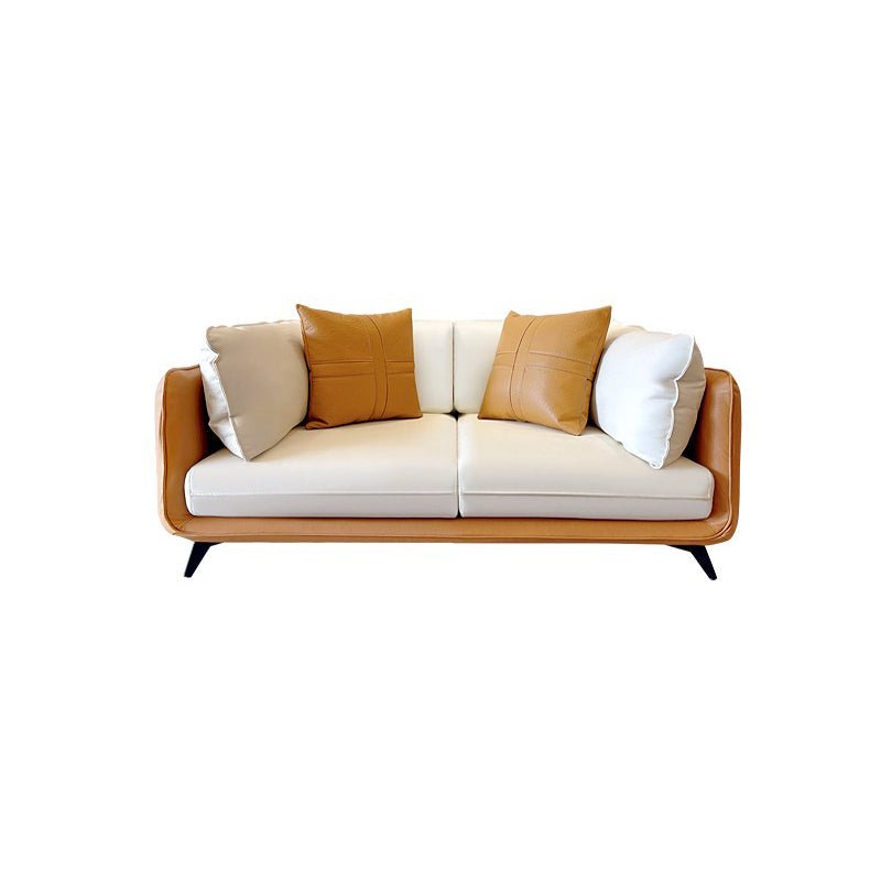 Contemporary Stain-Resistant Faux Leather Square Arm Sofa/Sectional for Living Room 71"L x 35"W x 31"H Orange White Clearhalo 'furn' 'furn_sectionals' 'Furniture' 'furniture_sectionals' 'Living Room Furniture' 'Sectionals' 4822223