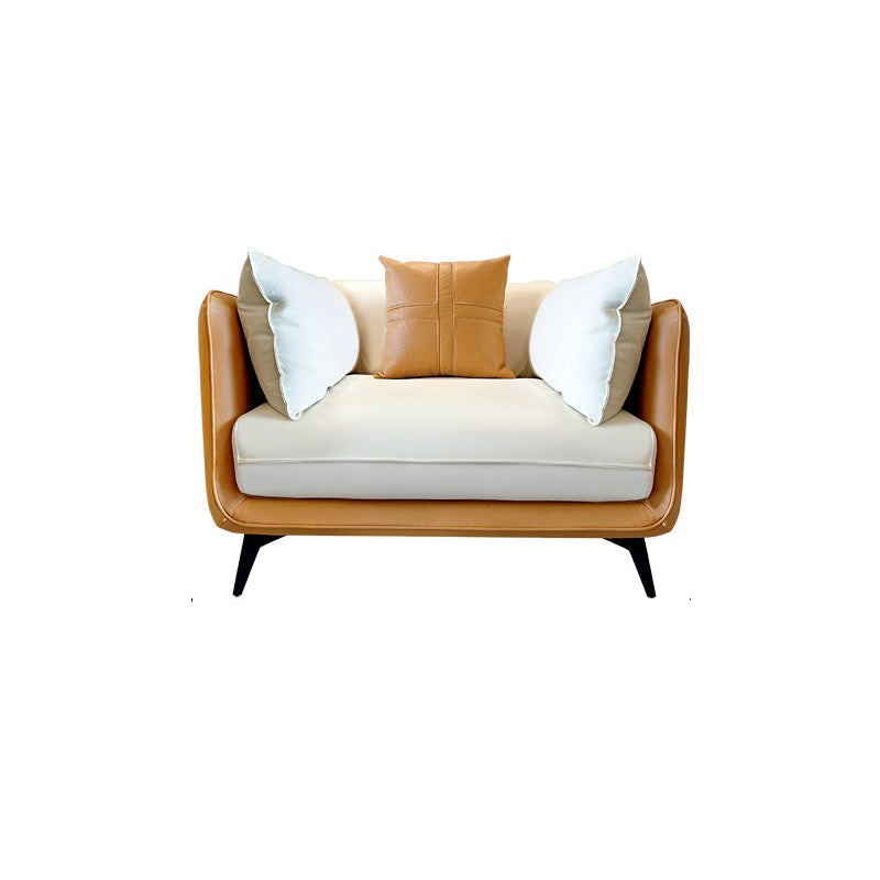 Contemporary Stain-Resistant Faux Leather Square Arm Sofa/Sectional for Living Room 31"H x 49"L x 35.5"W Orange White Clearhalo 'furn' 'furn_sectionals' 'Furniture' 'furniture_sectionals' 'Living Room Furniture' 'Sectionals' 4822227