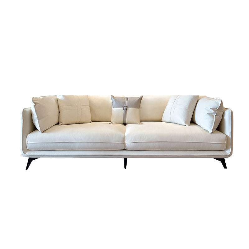 Contemporary Stain-Resistant Faux Leather Square Arm Sofa/Sectional for Living Room 87"L x 35"W x 31"H Off-White Clearhalo 'furn' 'furn_sectionals' 'Furniture' 'furniture_sectionals' 'Living Room Furniture' 'Sectionals' 4822228