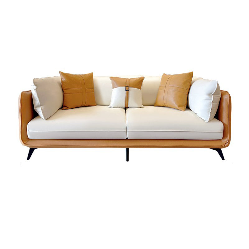 Contemporary Stain-Resistant Faux Leather Square Arm Sofa/Sectional for Living Room 87"L x 35"W x 31"H Orange White Clearhalo 'furn' 'furn_sectionals' 'Furniture' 'furniture_sectionals' 'Living Room Furniture' 'Sectionals' 4822231
