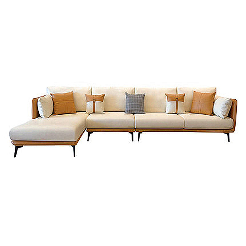 Contemporary Stain-Resistant Faux Leather Square Arm Sofa/Sectional for Living Room 140"L x 69"W x 31"H Orange White Clearhalo 'furn' 'furn_sectionals' 'Furniture' 'furniture_sectionals' 'Living Room Furniture' 'Sectionals' 4822234