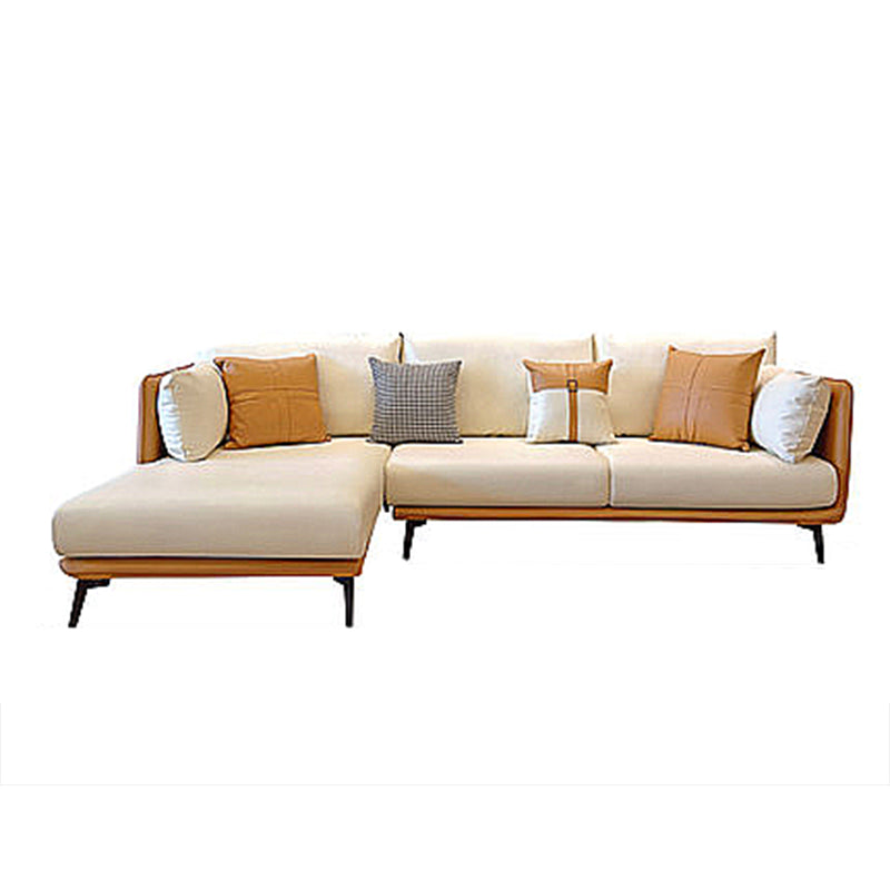 Contemporary Stain-Resistant Faux Leather Square Arm Sofa/Sectional for Living Room 114"L x 69"W x 31"H Orange White Clearhalo 'furn' 'furn_sectionals' 'Furniture' 'furniture_sectionals' 'Living Room Furniture' 'Sectionals' 4822235