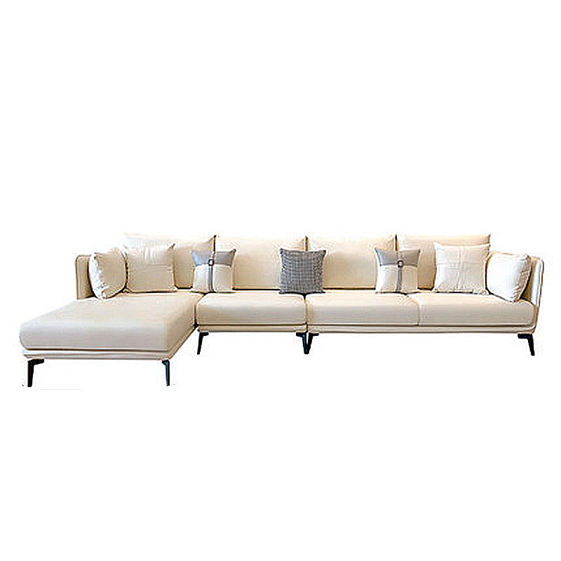 Contemporary Stain-Resistant Faux Leather Square Arm Sofa/Sectional for Living Room 140"L x 69"W x 31"H Off-White Clearhalo 'furn' 'furn_sectionals' 'Furniture' 'furniture_sectionals' 'Living Room Furniture' 'Sectionals' 4822236