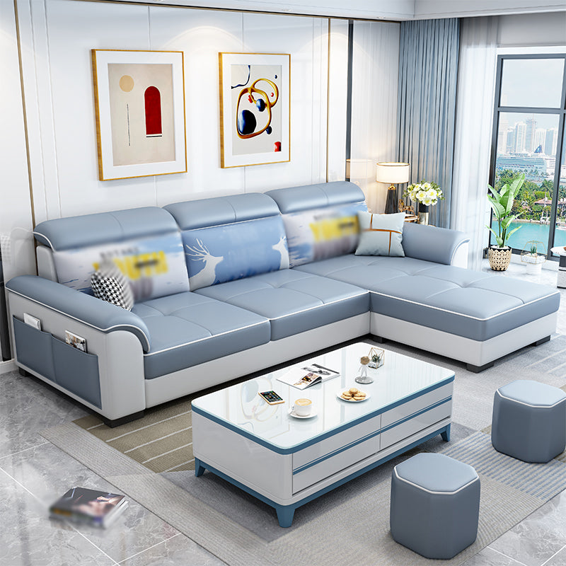 Flared Arms 3-seat Ottoman Included Sectionals Sofa with Storage Blue Clearhalo 'furn' 'furn_sectionals' 'Furniture' 'furniture_sectionals' 'kitchen' 'kitchen_sectionals' 'Living Room Furniture' 'Sectionals' 4822252