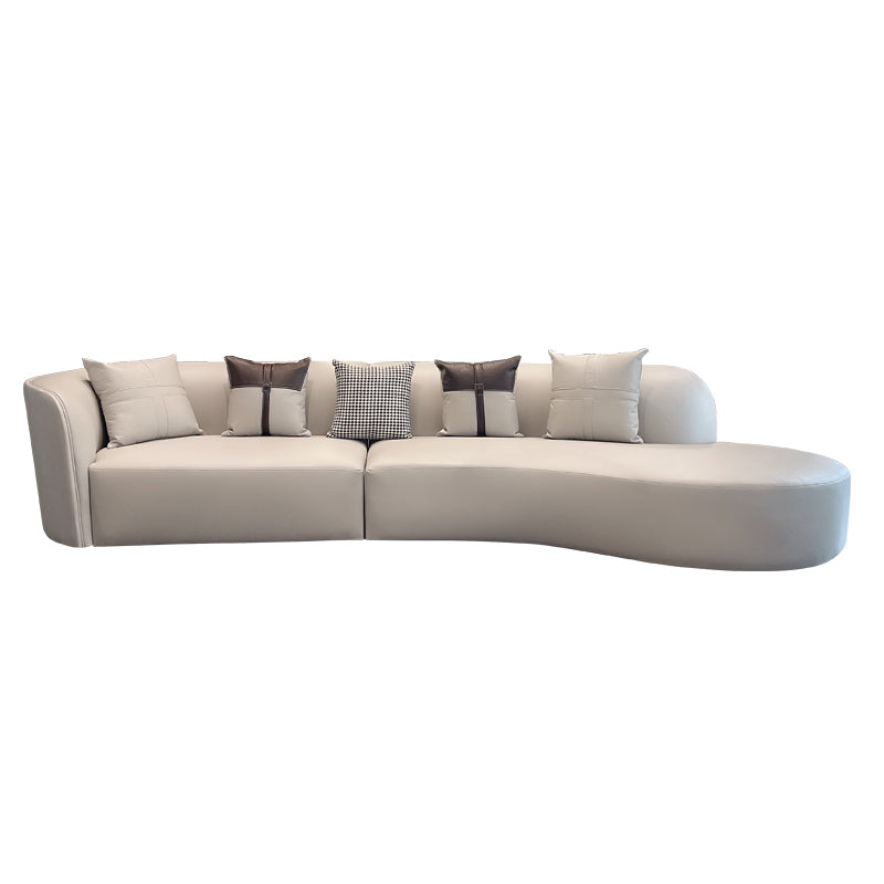 Stain-Resistant Modern Faux Leather Sofa/Sectional Pillowed Back Cushions 130"L x 57"W x 28"H Smoke Gray Clearhalo 'furn' 'furn_sectionals' 'Furniture' 'furniture_sectionals' 'kitchen' 'kitchen_sectionals' 'Living Room Furniture' 'Sectionals' 4822272