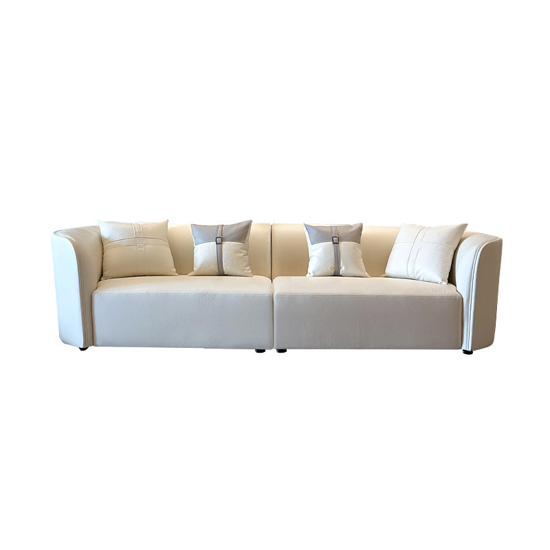 Stain-Resistant Modern Faux Leather Sofa/Sectional Pillowed Back Cushions 102"L x 37"W x 27.5"H Off-White Clearhalo 'furn' 'furn_sectionals' 'Furniture' 'furniture_sectionals' 'kitchen' 'kitchen_sectionals' 'Living Room Furniture' 'Sectionals' 4822273