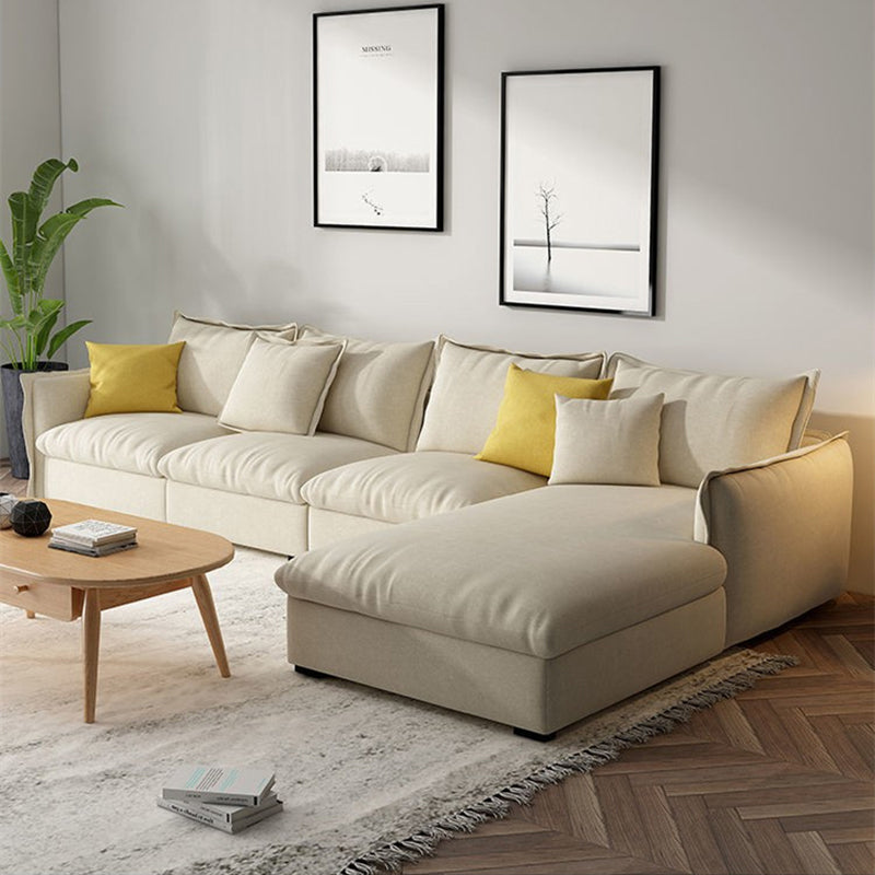 Contemporary Removable Cushions Sectionals 33.46"High Straight Arm Sofa,Beige 126"L x 67"W x 33.5"H Faux Leather Clearhalo 'furn' 'furn_sectionals' 'Furniture' 'furniture_sectionals' 'kitchen' 'kitchen_sectionals' 'Living Room Furniture' 'Sectionals' 4822291