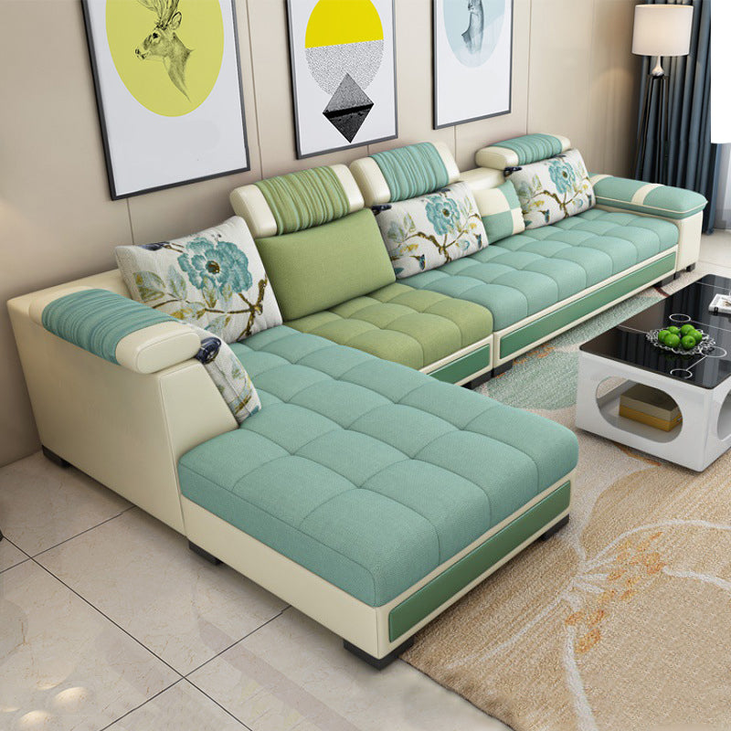 135.8x68.8x30.3 Modern Faux Leather Sectional Square Arm Sectional Light Blue Clearhalo 'furn' 'furn_sectionals' 'Furniture' 'furniture_sectionals' 'kitchen' 'kitchen_sectionals' 'Living Room Furniture' 'Sectionals' 4822303