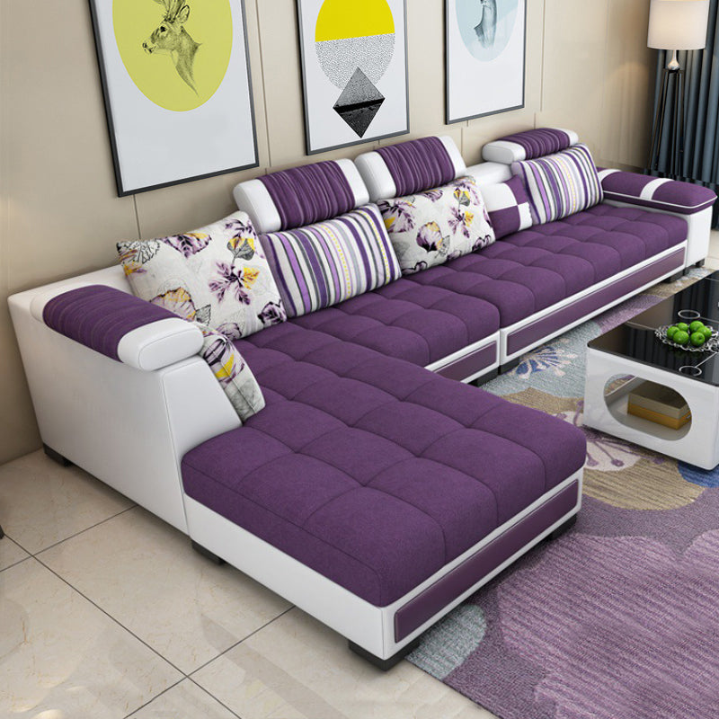 135.8x68.8x30.3 Modern Faux Leather Sectional Square Arm Sectional Dark Purple Clearhalo 'furn' 'furn_sectionals' 'Furniture' 'furniture_sectionals' 'kitchen' 'kitchen_sectionals' 'Living Room Furniture' 'Sectionals' 4822308