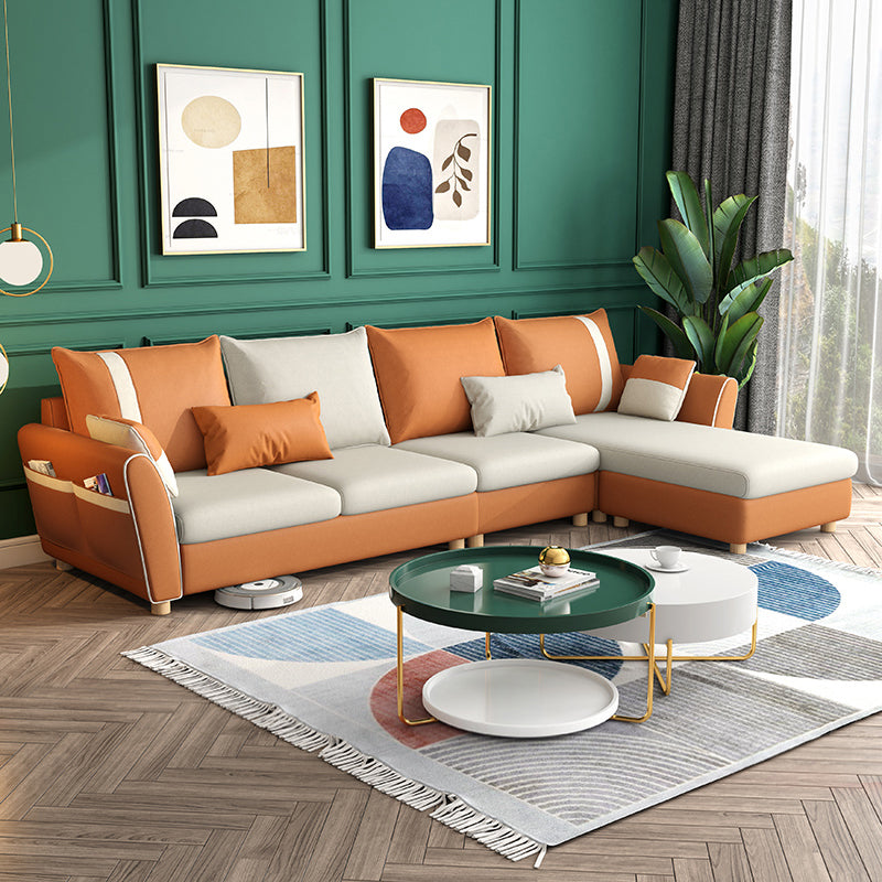 Fabric Cushion Back Sectional Sofa 29.53"High Tuxedo Arm Sofa with Storage Orange White Clearhalo 'furn' 'furn_sectionals' 'Furniture' 'furniture_sectionals' 'kitchen' 'kitchen_sectionals' 'Living Room Furniture' 'Sectionals' 4822313