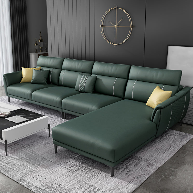 Contemporary Modular Sectional with Pillowed Back Cushions for Four People Green Clearhalo 'furn' 'furn_sectionals' 'Furniture' 'furniture_sectionals' 'kitchen' 'kitchen_sectionals' 'Living Room Furniture' 'Sectionals' 4822325